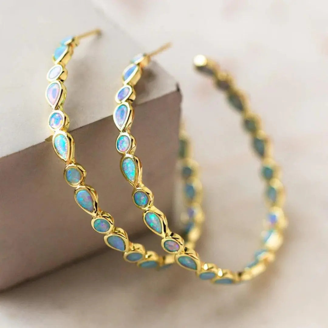 Classic Blue Opal Gold Earrings