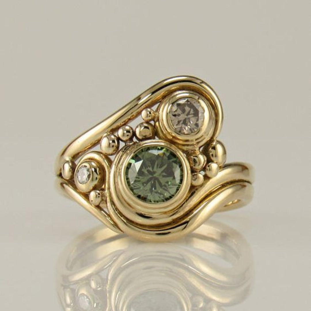 Green & White Zirconia Golden Ring