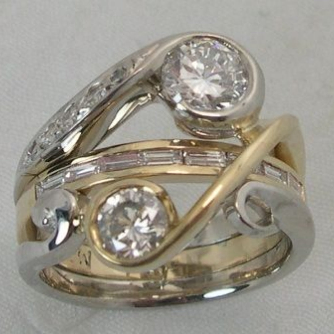 Inlaid Zirconia Gold & Silver Ring