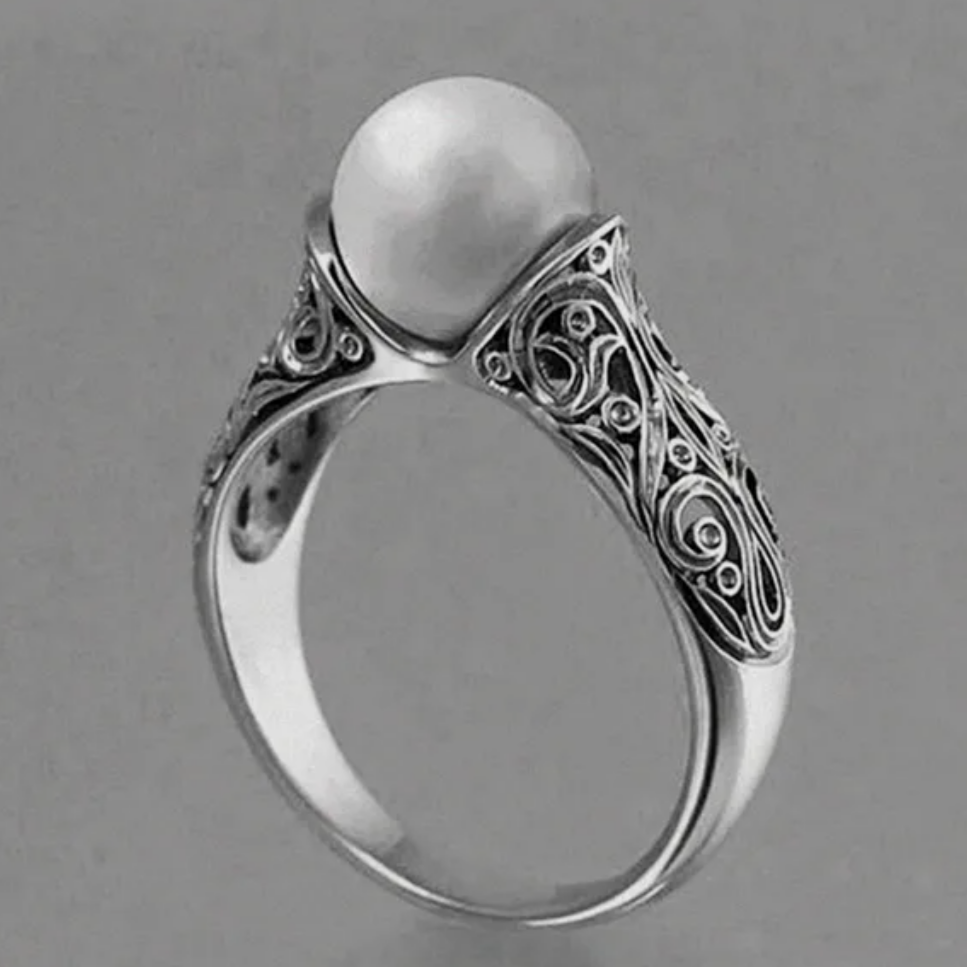 Stylish Silver Pearl Ring