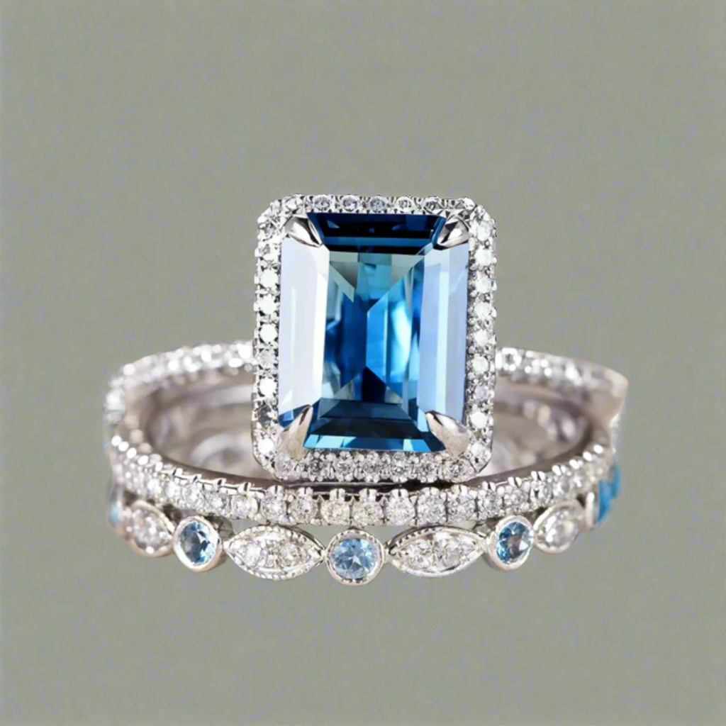 Elegant Silver Turquoise Ring Set