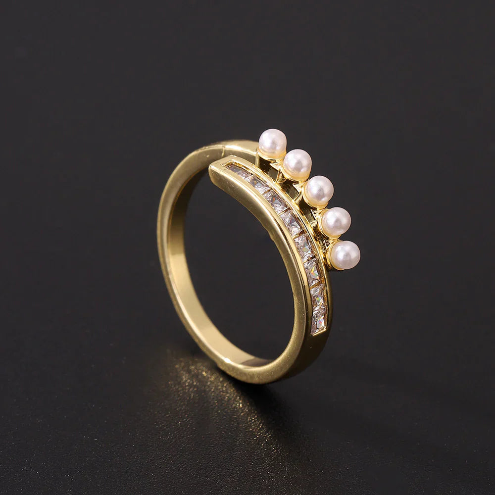 Stylish Zirconia & Pearl Open Ring