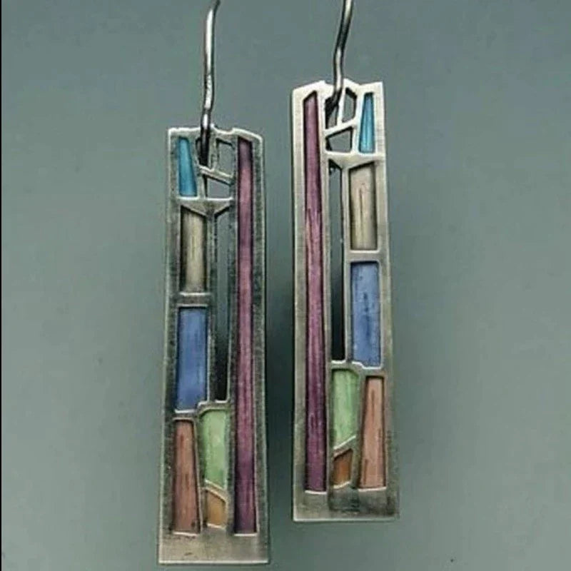 Modern Colorful Silver Earrings