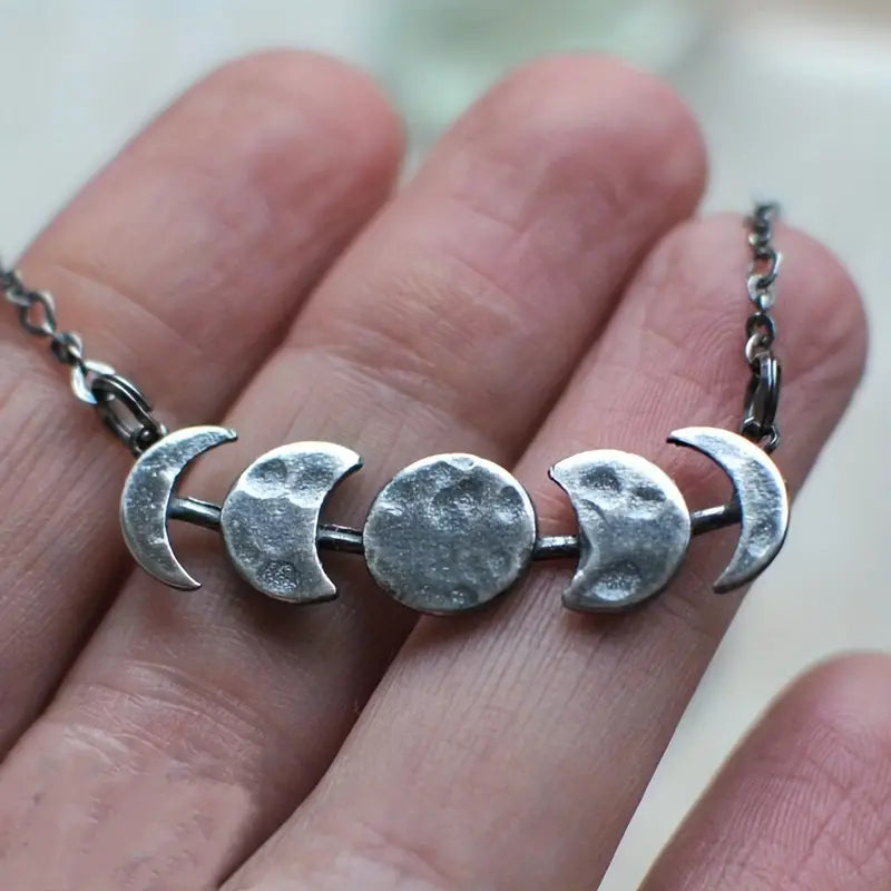 Classic Silver Moon Circle Necklace