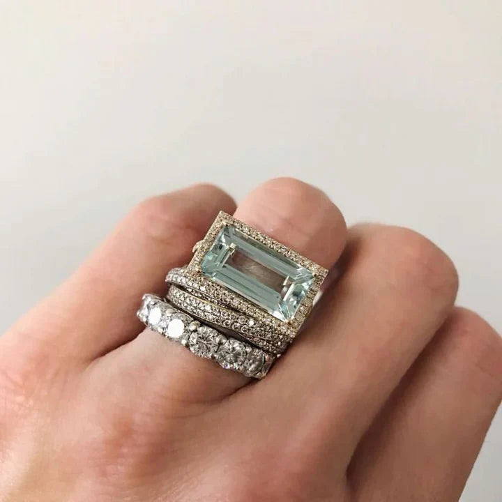 Classic Silver Turquoise Glass Ring Set