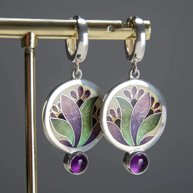 Classic Boho Earrings with Purple Crystals