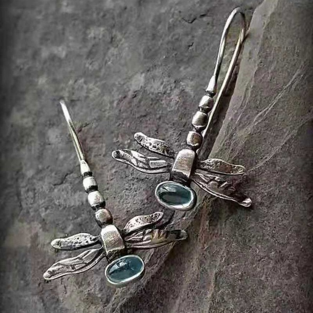 Modern Dragonfly Silver Earrings