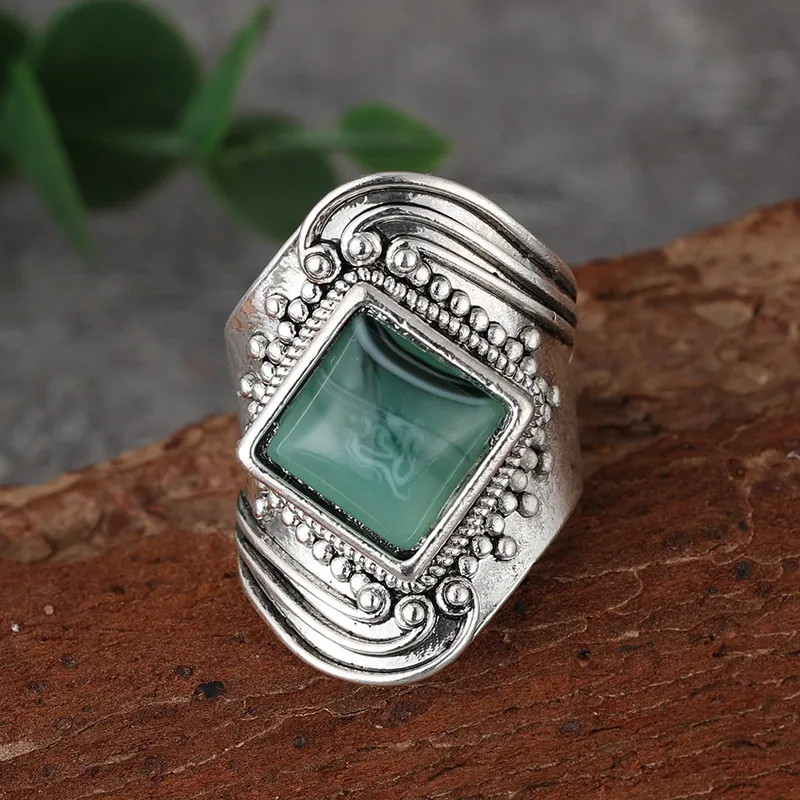 Square Green Stone Ring