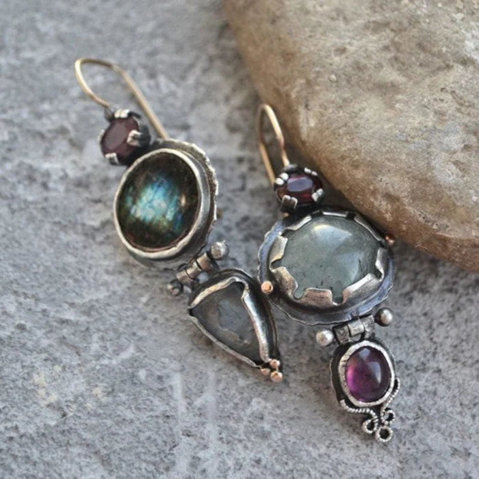 Green & Purple Stone Earrings