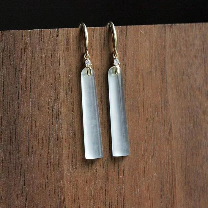 Minimalist Moonstone Rectangular Earrings