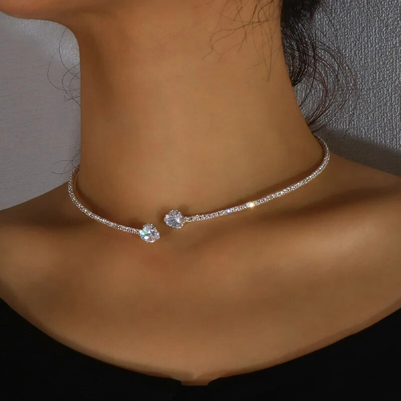 Modern Double Zirconia Necklace