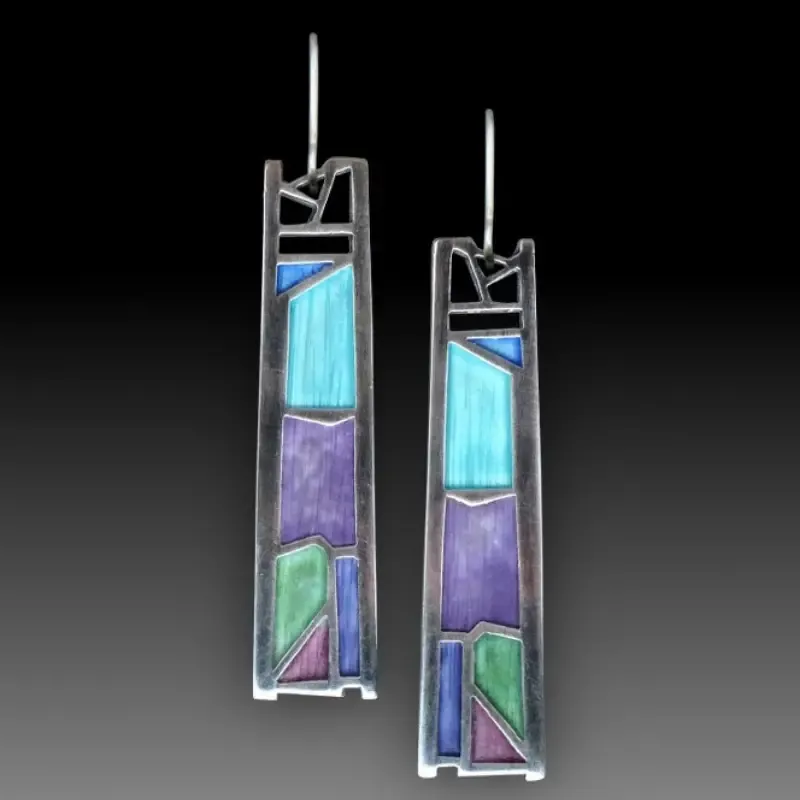 Elegant Blue Enamel Rectangular Earrings