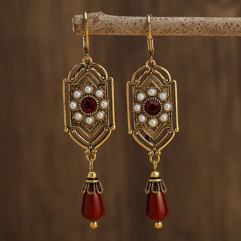 Red Crystal Pearl Earrings