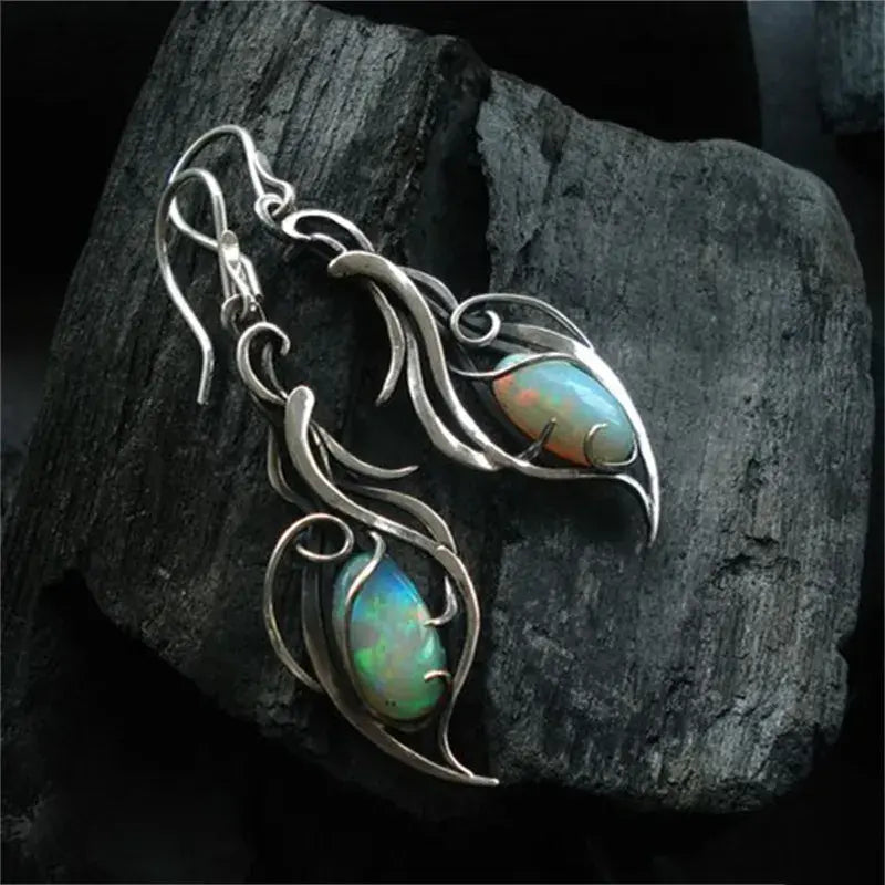 Sleek earrings made of blue opal in sterling silver