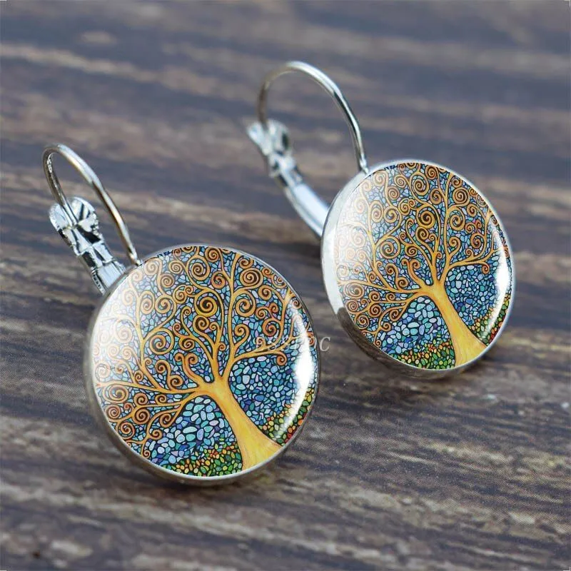 Modern Tree of Life Round Earrings