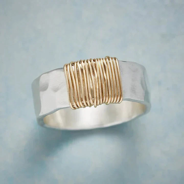 Elegant Golden Threads Silver Ring