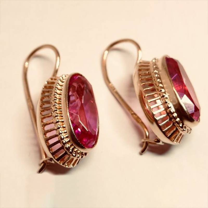 Classic Red Crystal Rose Gold Earrings
