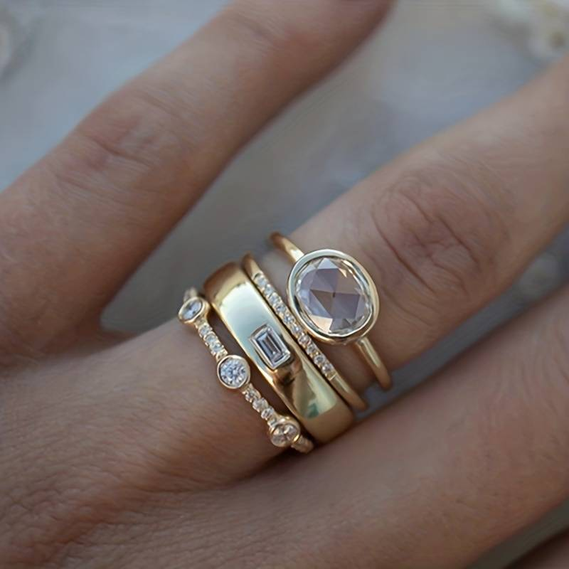 Classic Gold & Zirconia Ring Set