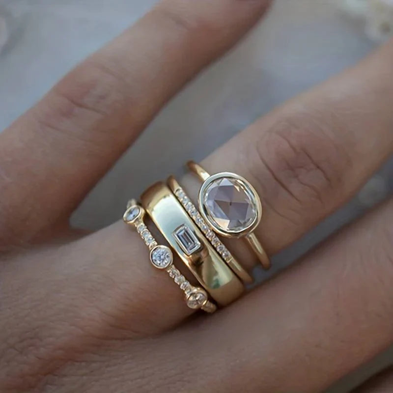 Classic Zirconia Gold Ring Set