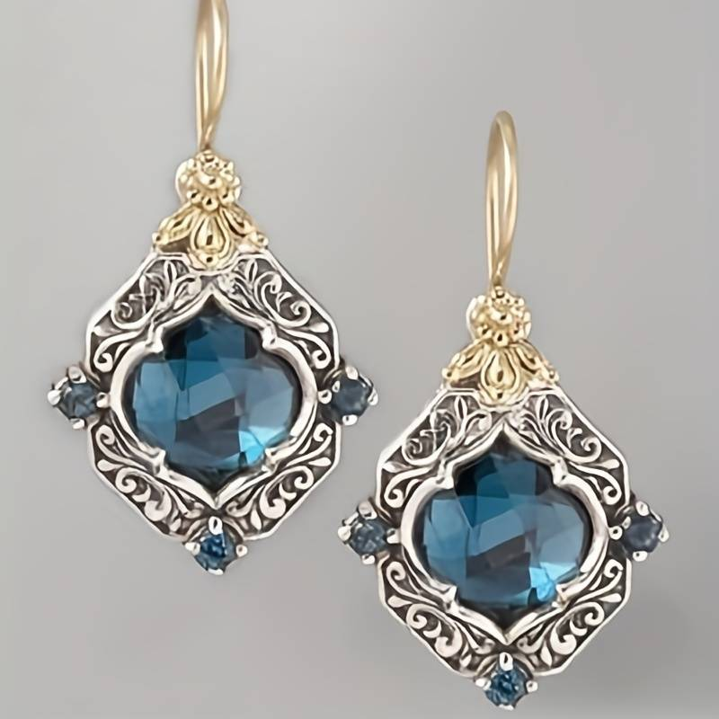Modern Blue Crystal Gold & Silver Earrings