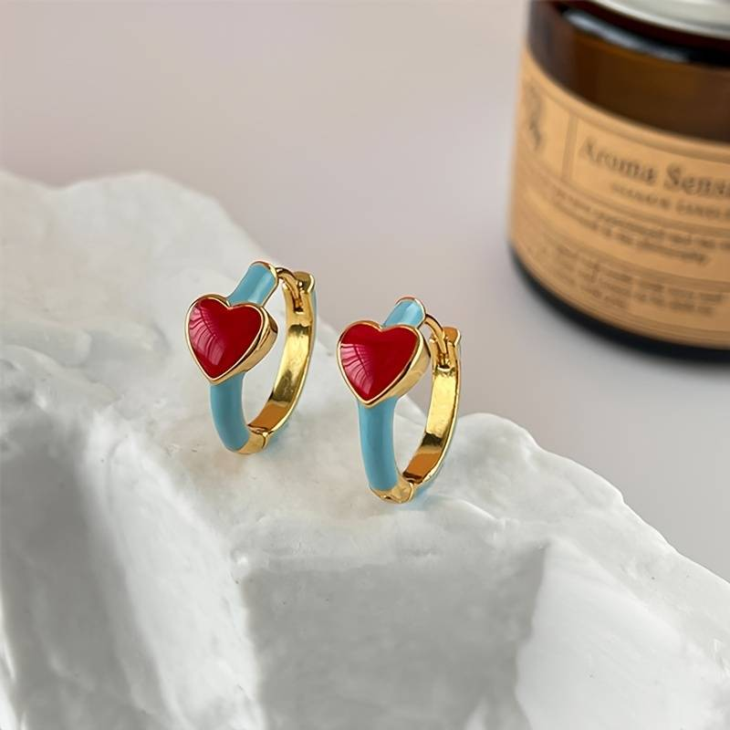 Colorful Red Heart Enamel Earrings
