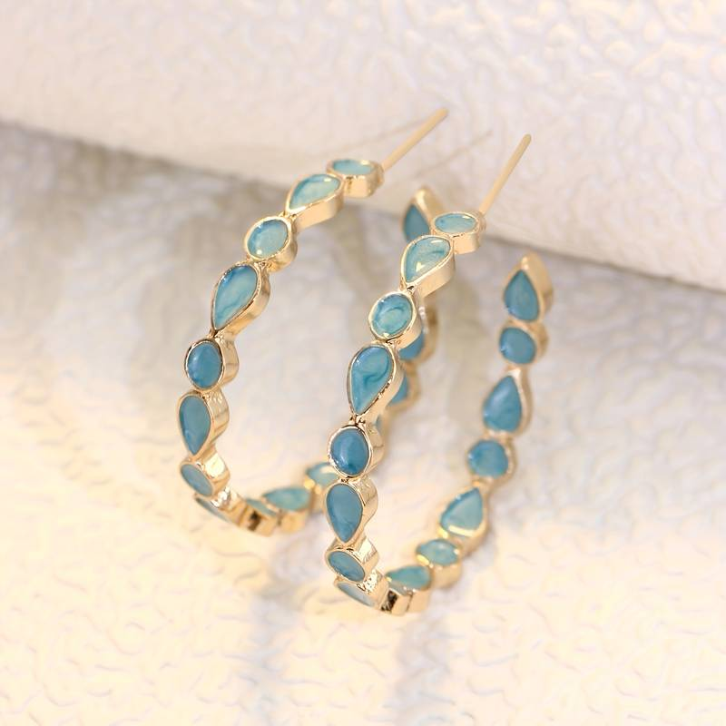 Minimalist Blue Stones Hoop Earrings