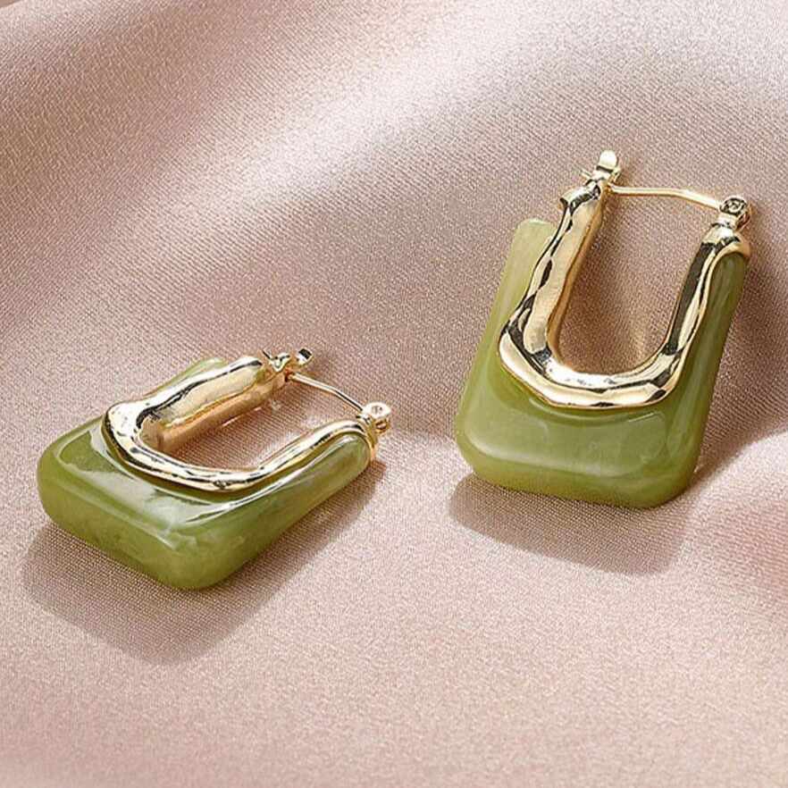 Stylish Green Enamel Gold Earrings