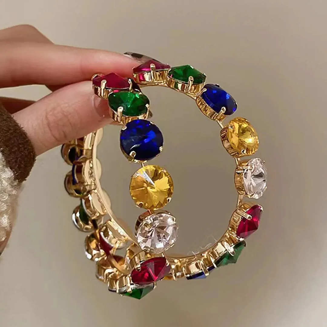 Classic Colorful Crystals Hoop Earrings
