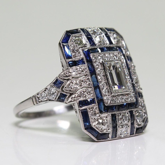 Elegant Blue Bright Silver Ring