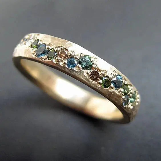 Elegant Inlaid Stones Gold Ring