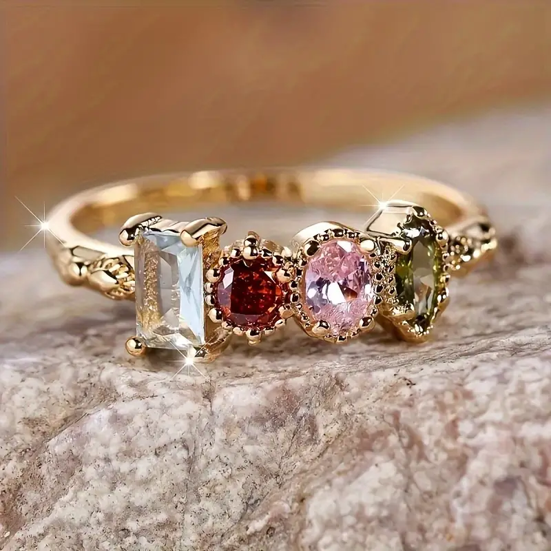 Modern Multi Stone Gold Ring