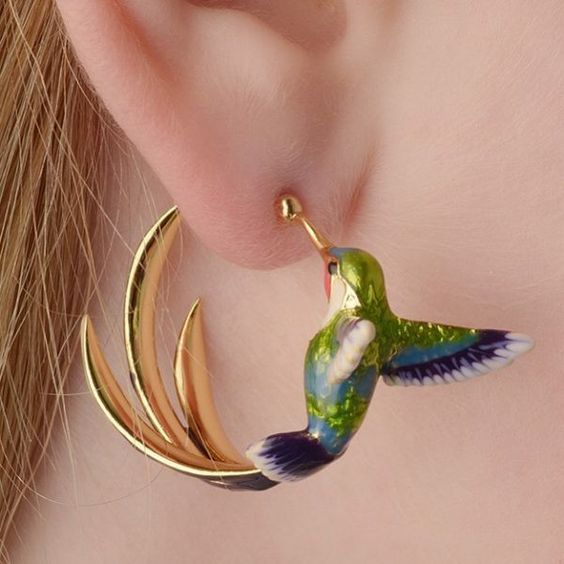 Timeless Enamel Hummingbird Hoop Earrings