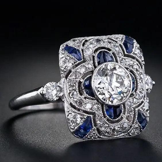 Modern Blue Zirconia Silver Ring