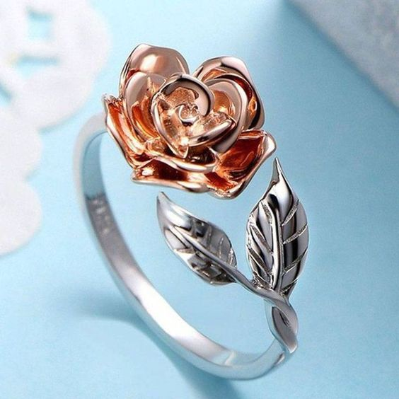 Orange Rose Silver Ring