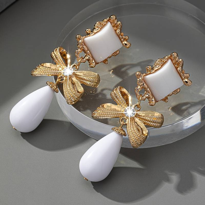 Trendy White & Gold Earrings