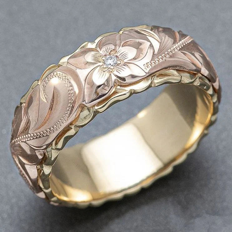 Elegant Rose Flower Gold Ring