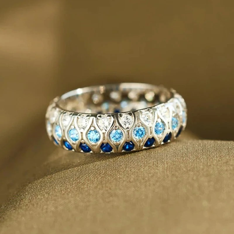 Elegant Two-Tone Blue Crystal Band Ring