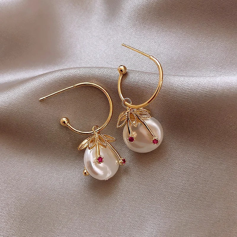 Elegant Pearl & Cherry Earrings