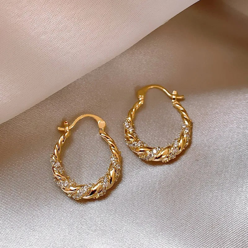 Gold Minimalist Braided Sparkle Earrings