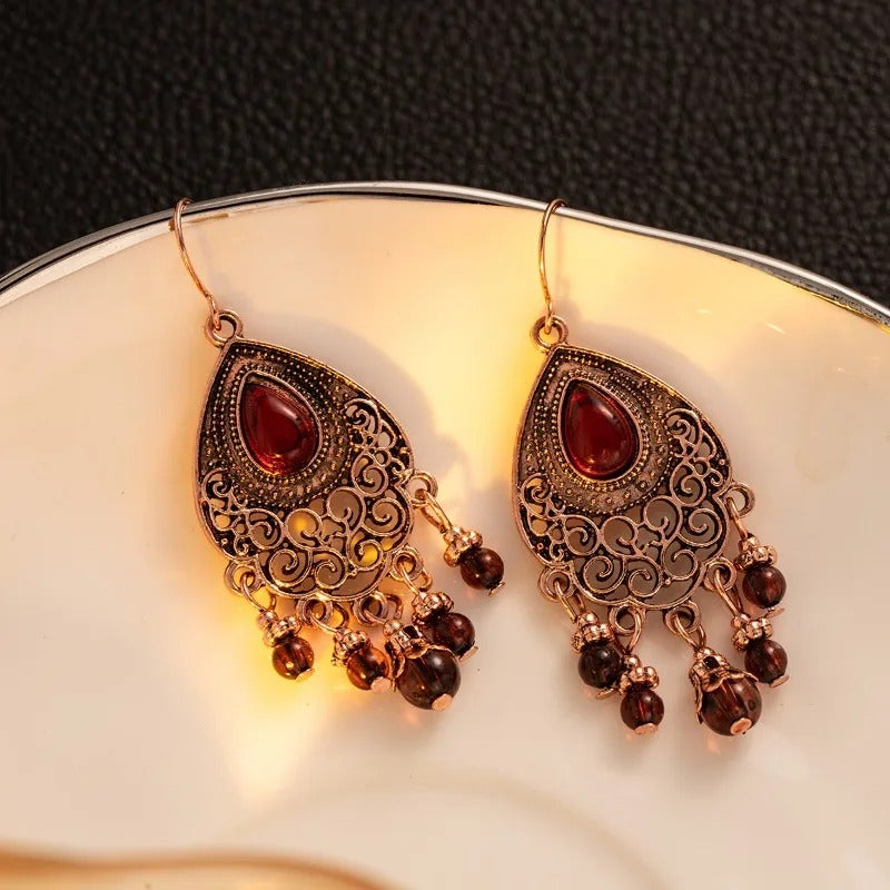 Retro Red Teardrop Dangle Earrings