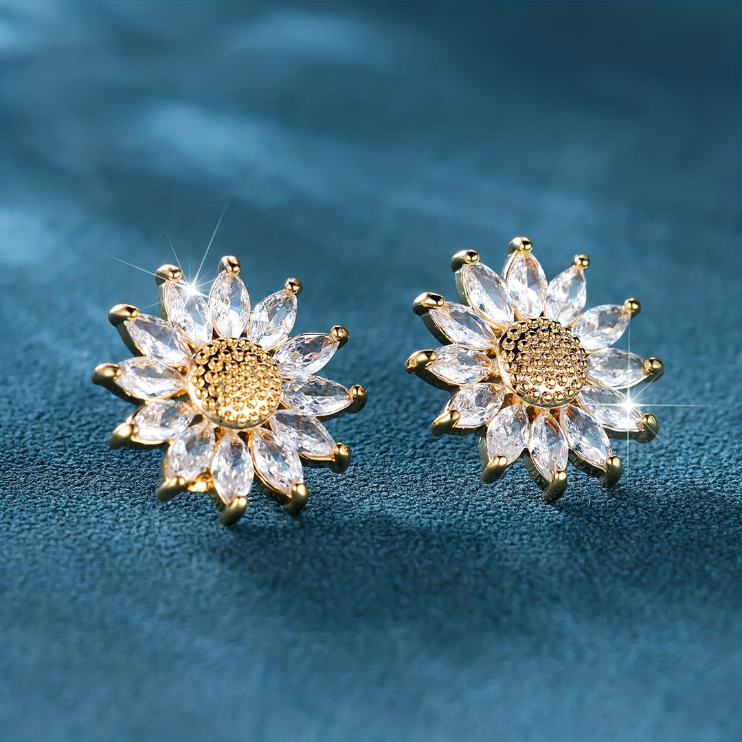 Elegant Cubic Zirconia Sunflower Earrings