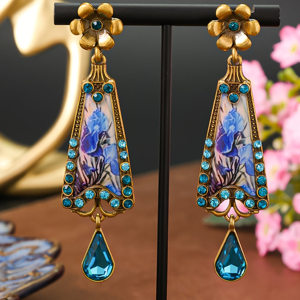 Minimalist Enamel Earrings with Blue Gemstones