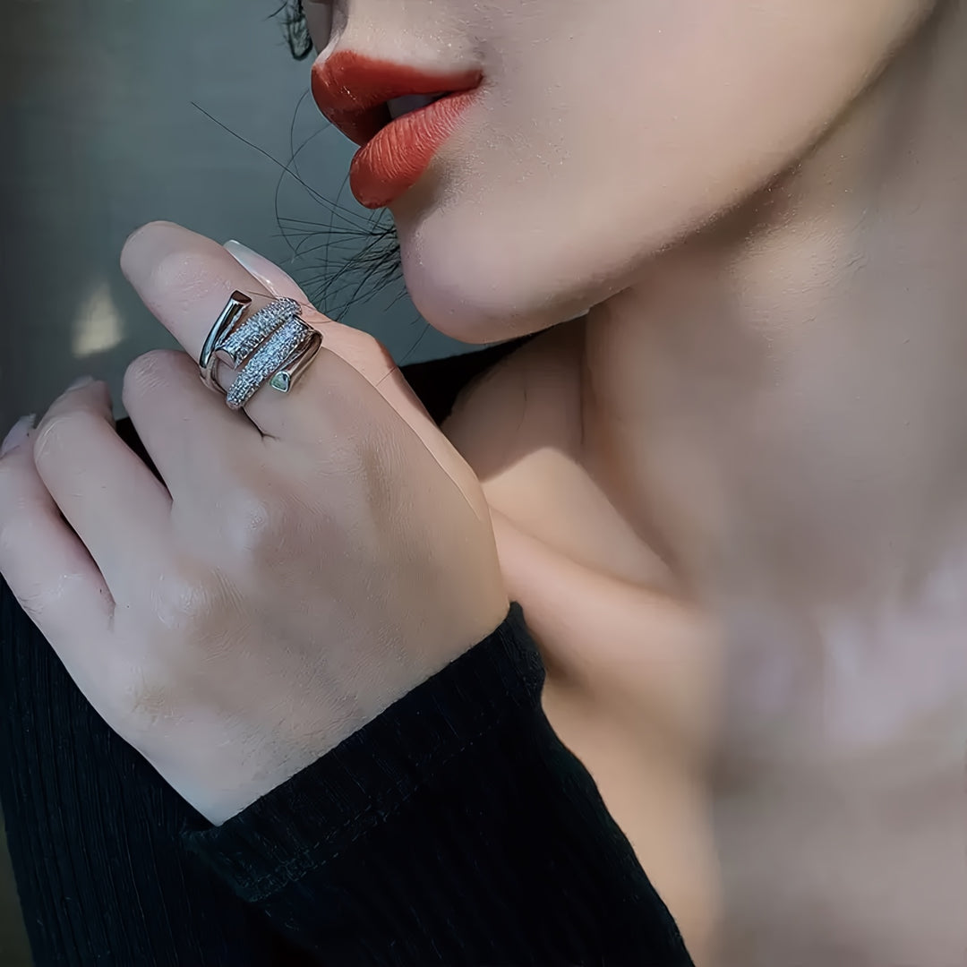 Unique Inlaid  Zirconia Open Ring