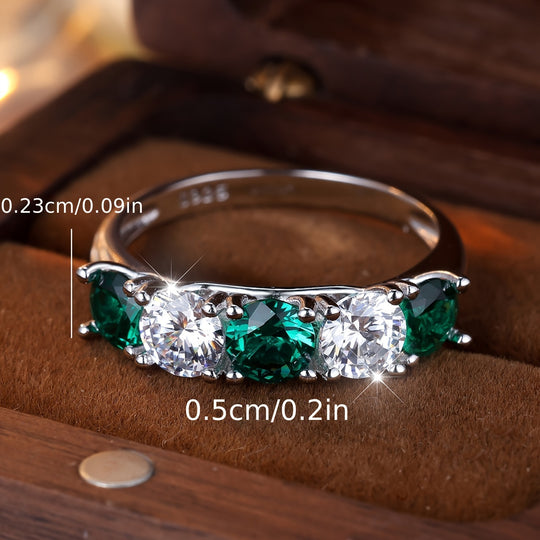 Round White and Green Zirconia Ring