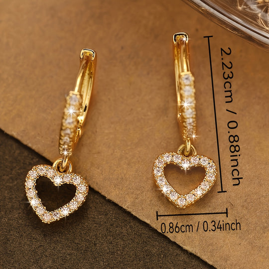 Sparkling Heart Pendant Hoop Earrings