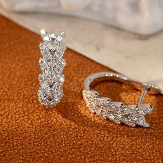 Elegant Leaf Design Zirconia Hoop Earrings
