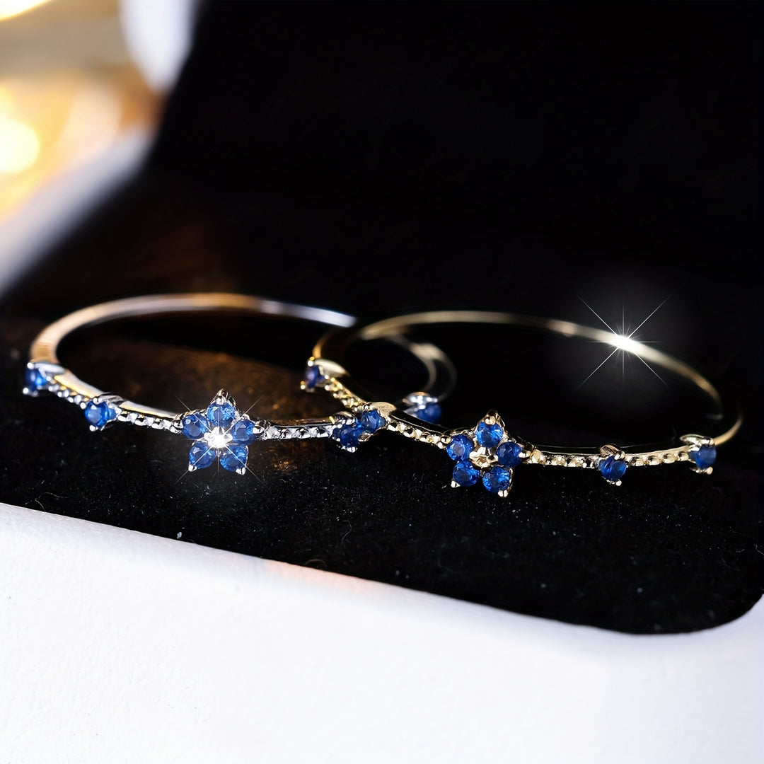 Stylish Blue Flower Zirconia Ring