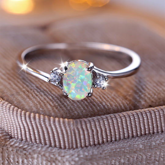Oval White Opal Ring