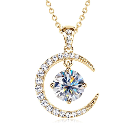 Round Moissanite Moon Sun Pendant Necklace