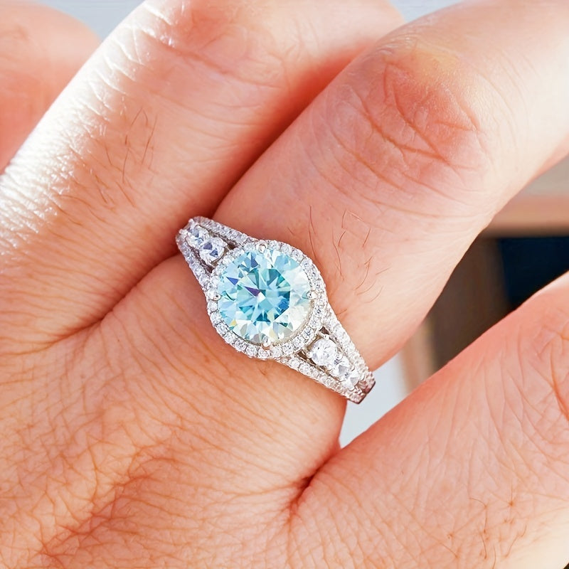 Sleek Blue Moissanite Ring